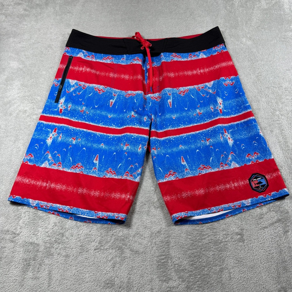 Pelagic Argonaut Boardshorts Mens 40 Blue Red 4-Way Stretch 11" Fishing Trunks